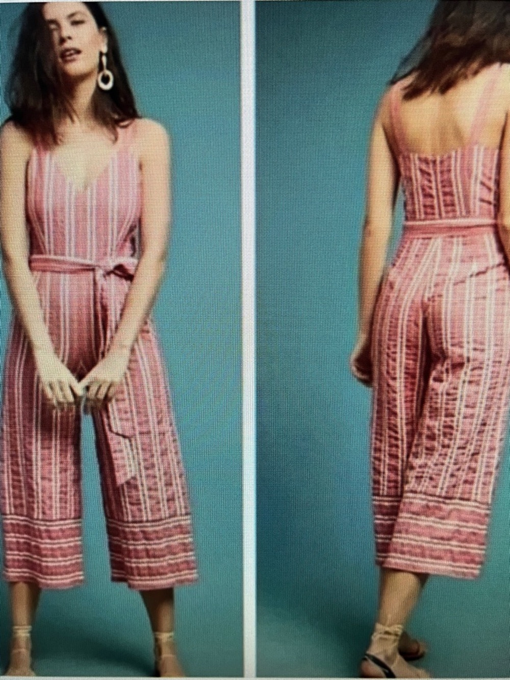Anthropologie Ett:twa Robin‎ Sleeveless Red Striped Wide Leg Cropped Jumpsuit